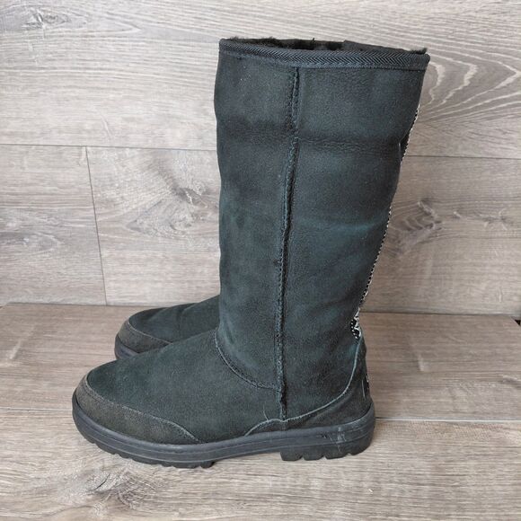 UGG Boots Ultra Tall Tasman Braid Womens 7 Black Sheepskin Wool Shearling 5245 - Picture 8 of 16